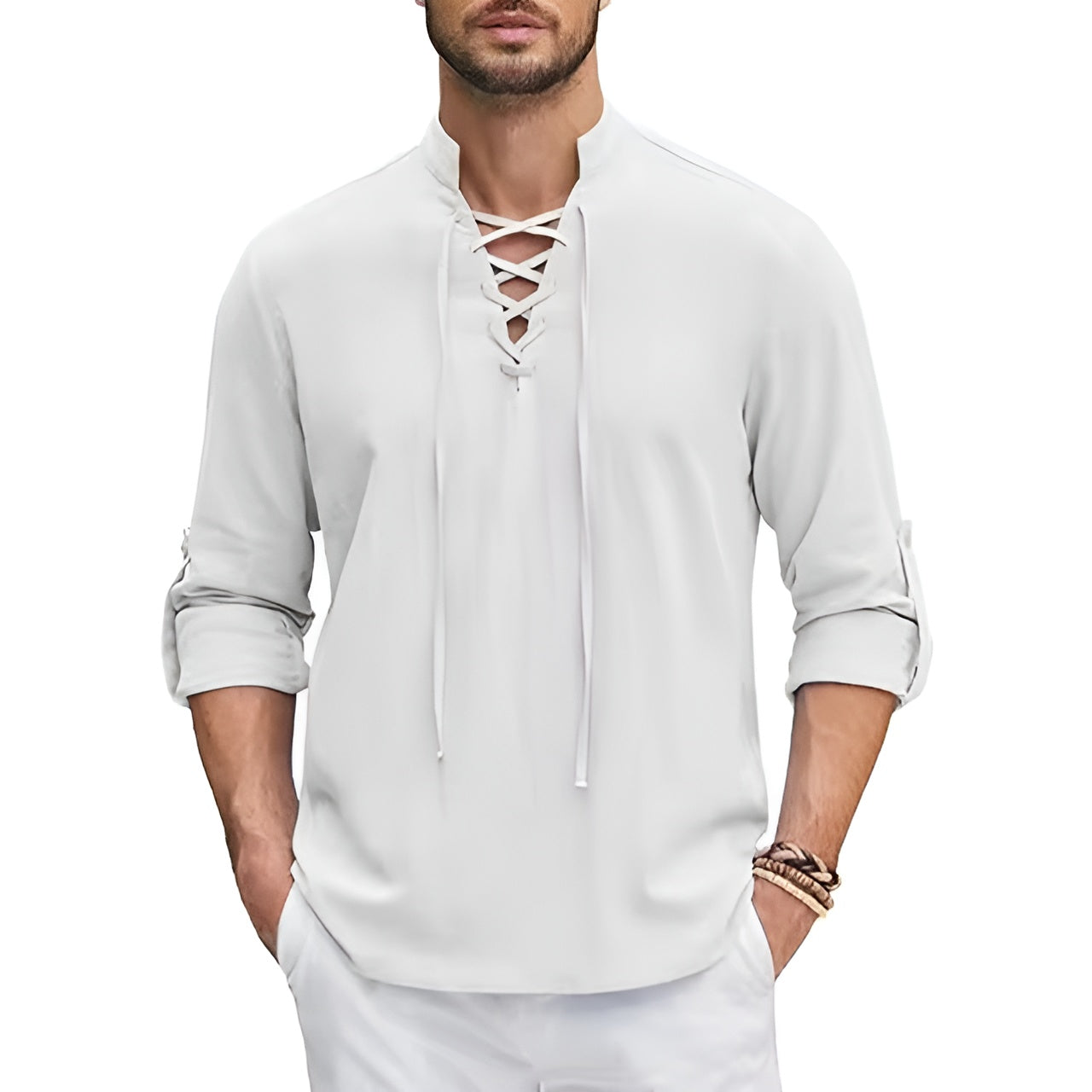 Steven Windsor Cotton Lace-Up Shirt