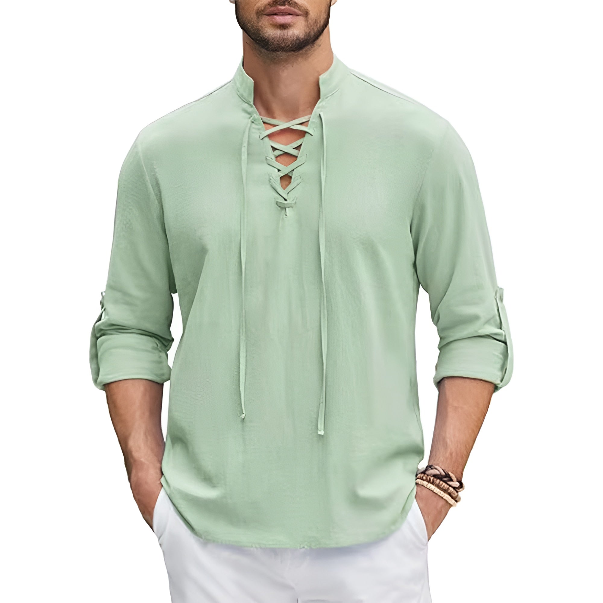 Steven Windsor Cotton Lace-Up Shirt