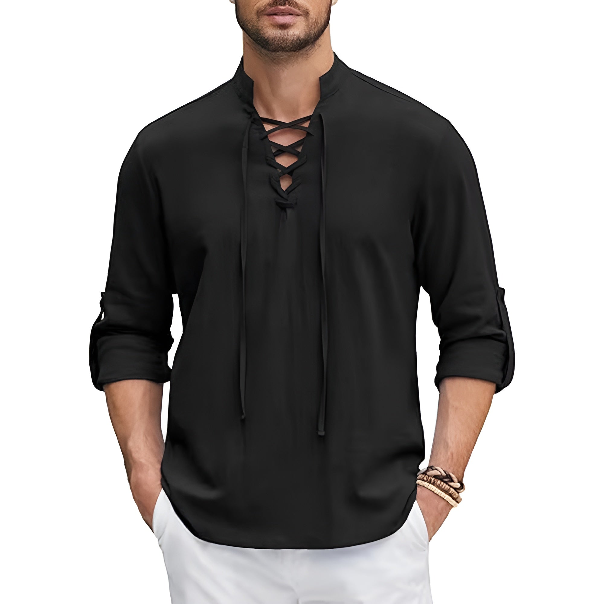 Steven Windsor Cotton Lace-Up Shirt