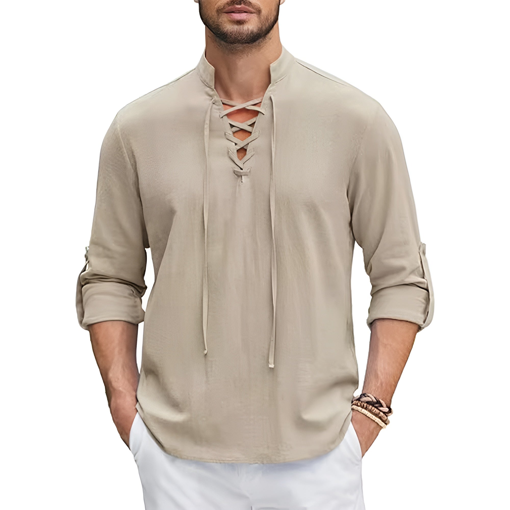 Steven Windsor Cotton Lace-Up Shirt